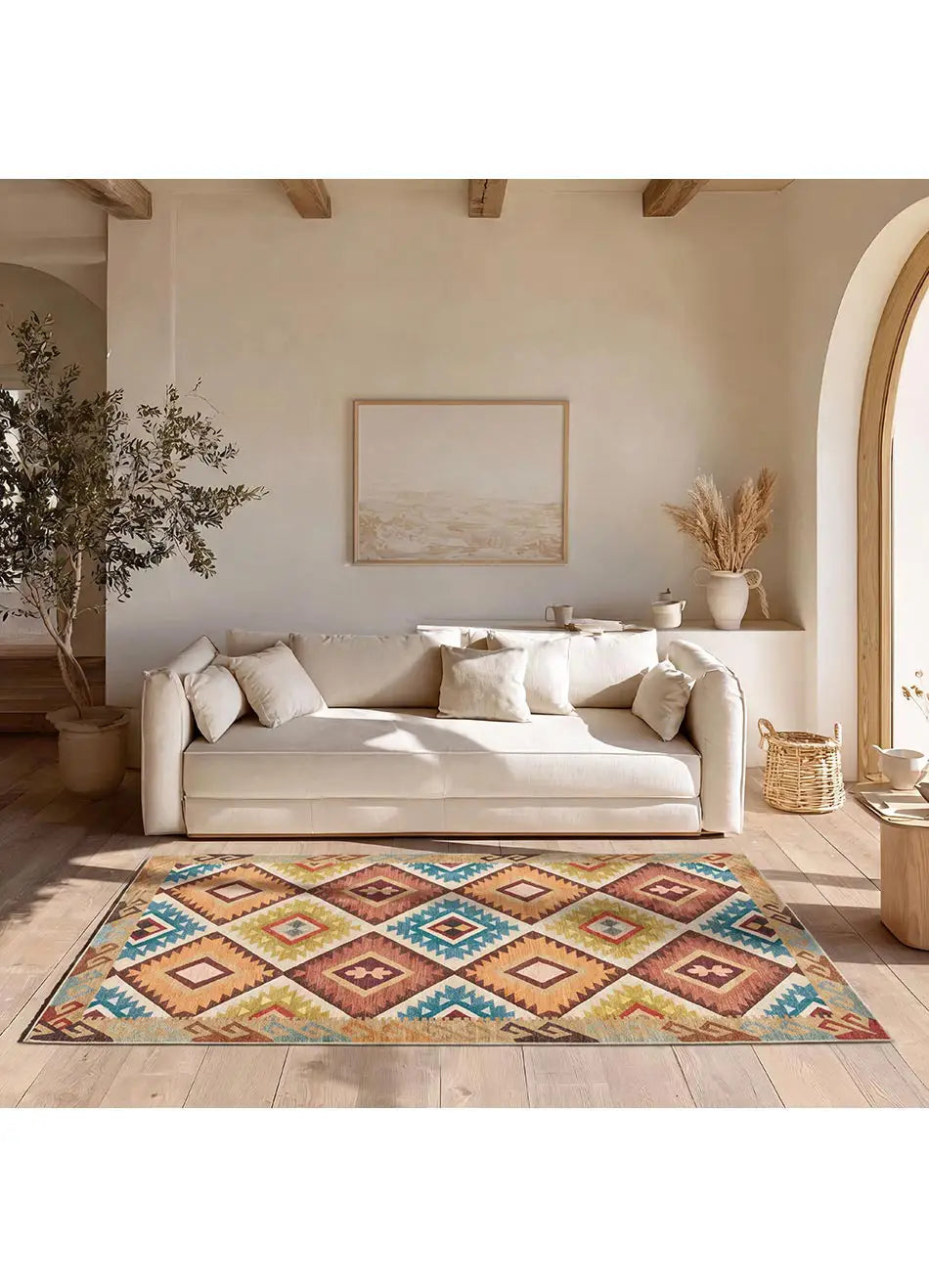 Alfombra lavable étnica multicolor Serak 1050 Atticgo en salón
