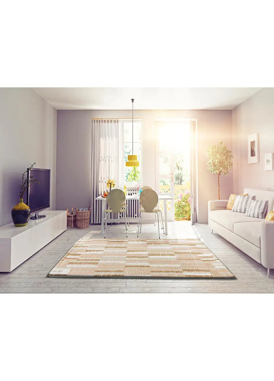 Alfombra ambiente shaggy geométrica Serene Terra 8680 Beige Atticgo