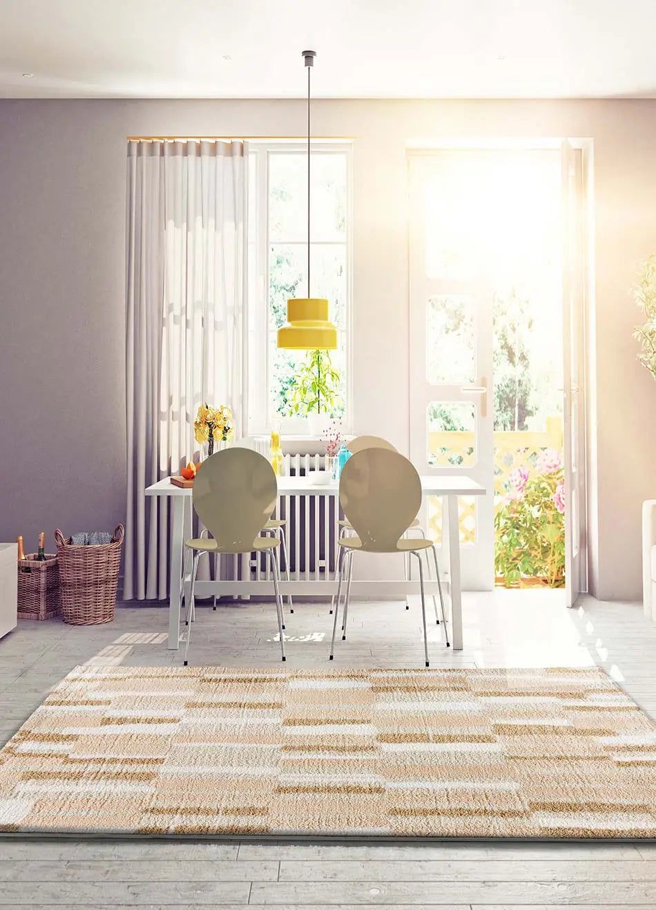 Alfombra salón shaggy geométrica Serene Terra 8680 Beige Atticgo