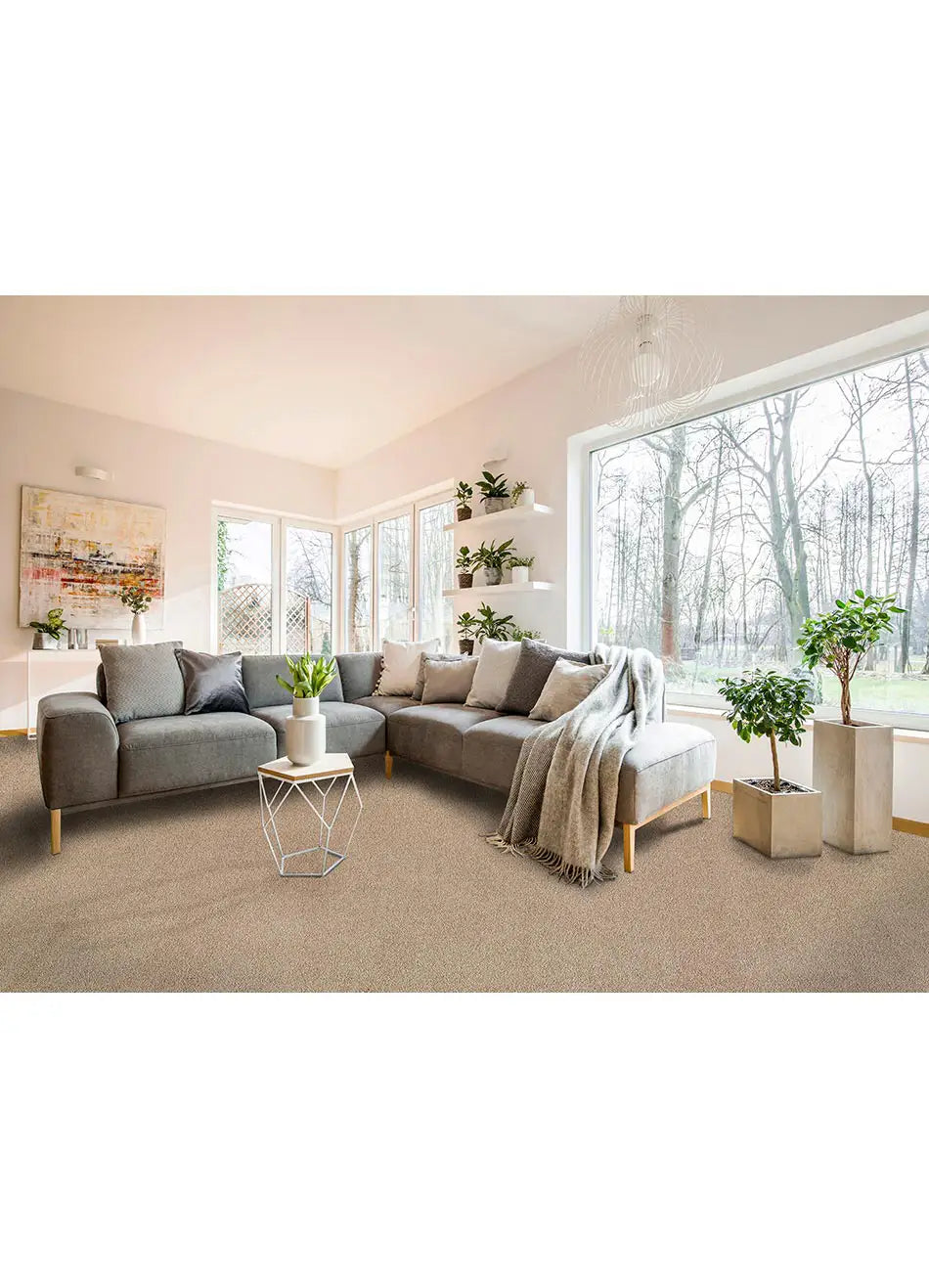 Alfombra a medida Shiva Liso Beige en el salón | Atticgo