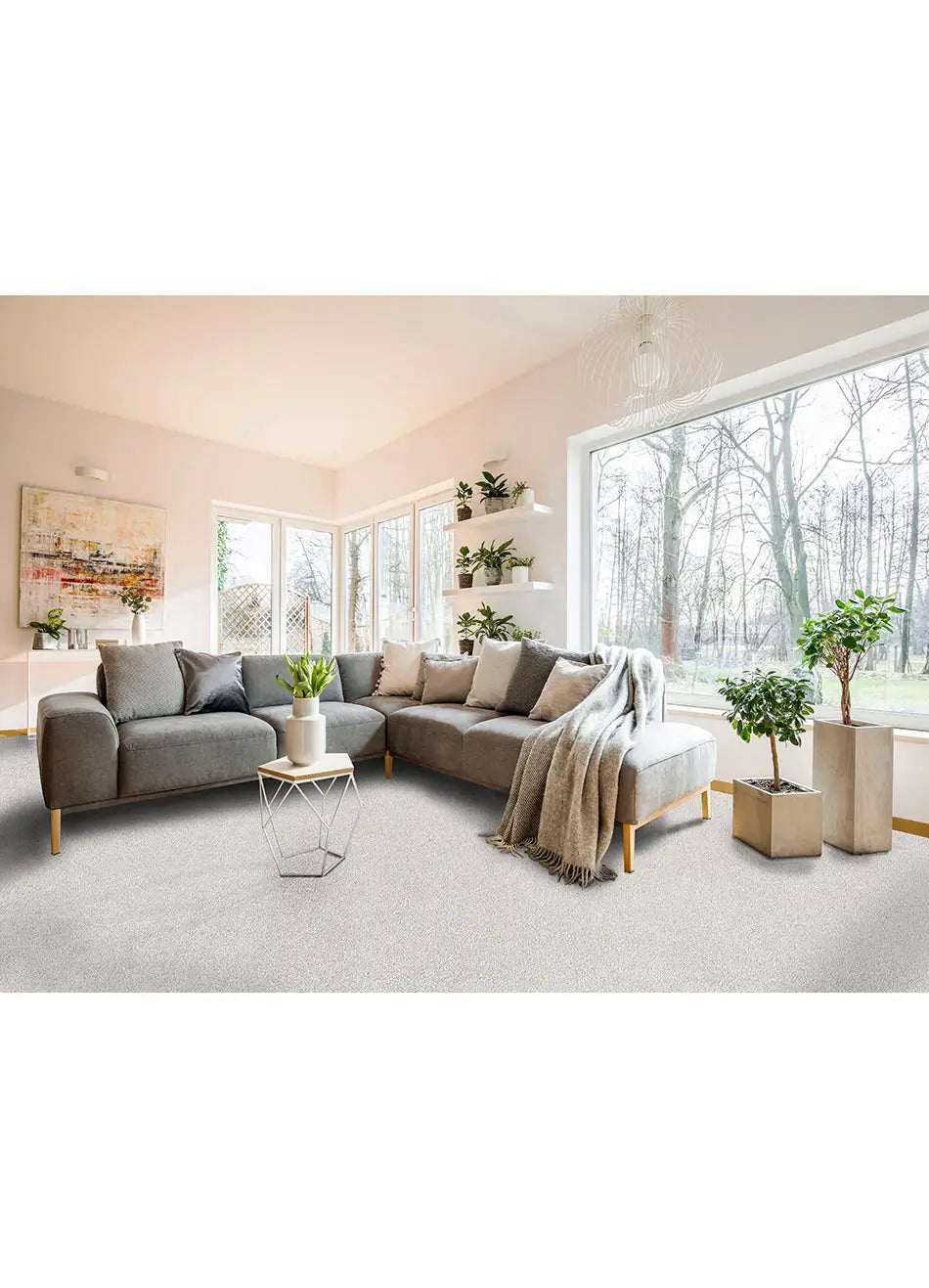 Alfombra a medida Shiva Liso Blanco en el salón | Atticgo