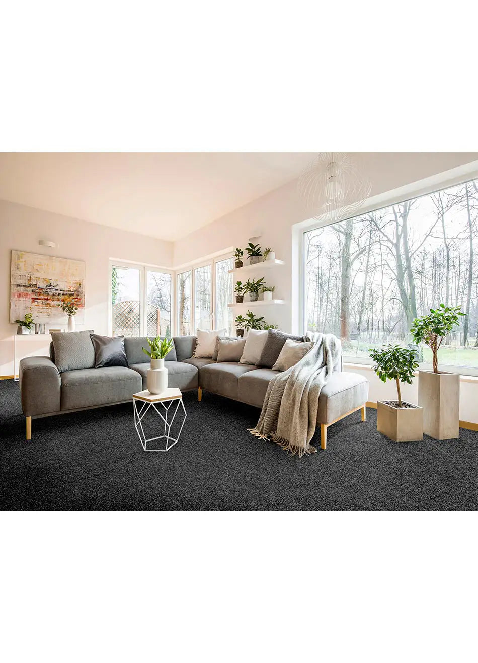 Alfombra a medida Shiva Liso Gris en el salón | Atticgo