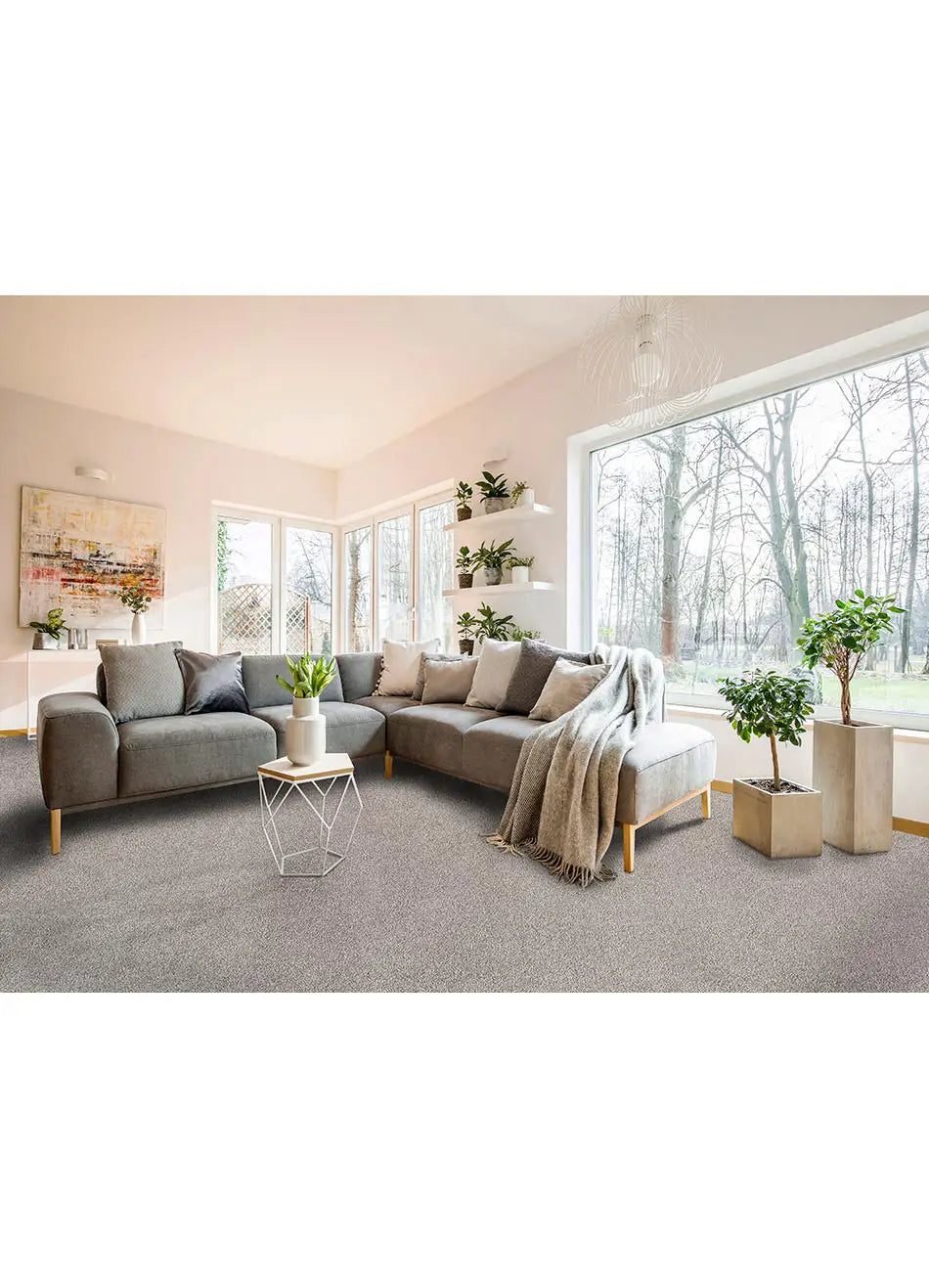 Alfombra a medida Shiva Liso Plata en el salón | Atticgo