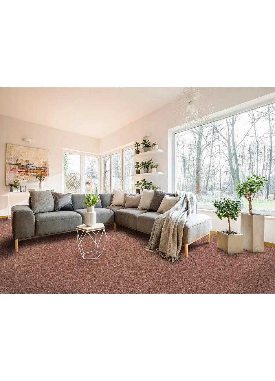 Alfombra a medida Shiva Liso Rosa en el salón | Atticgo