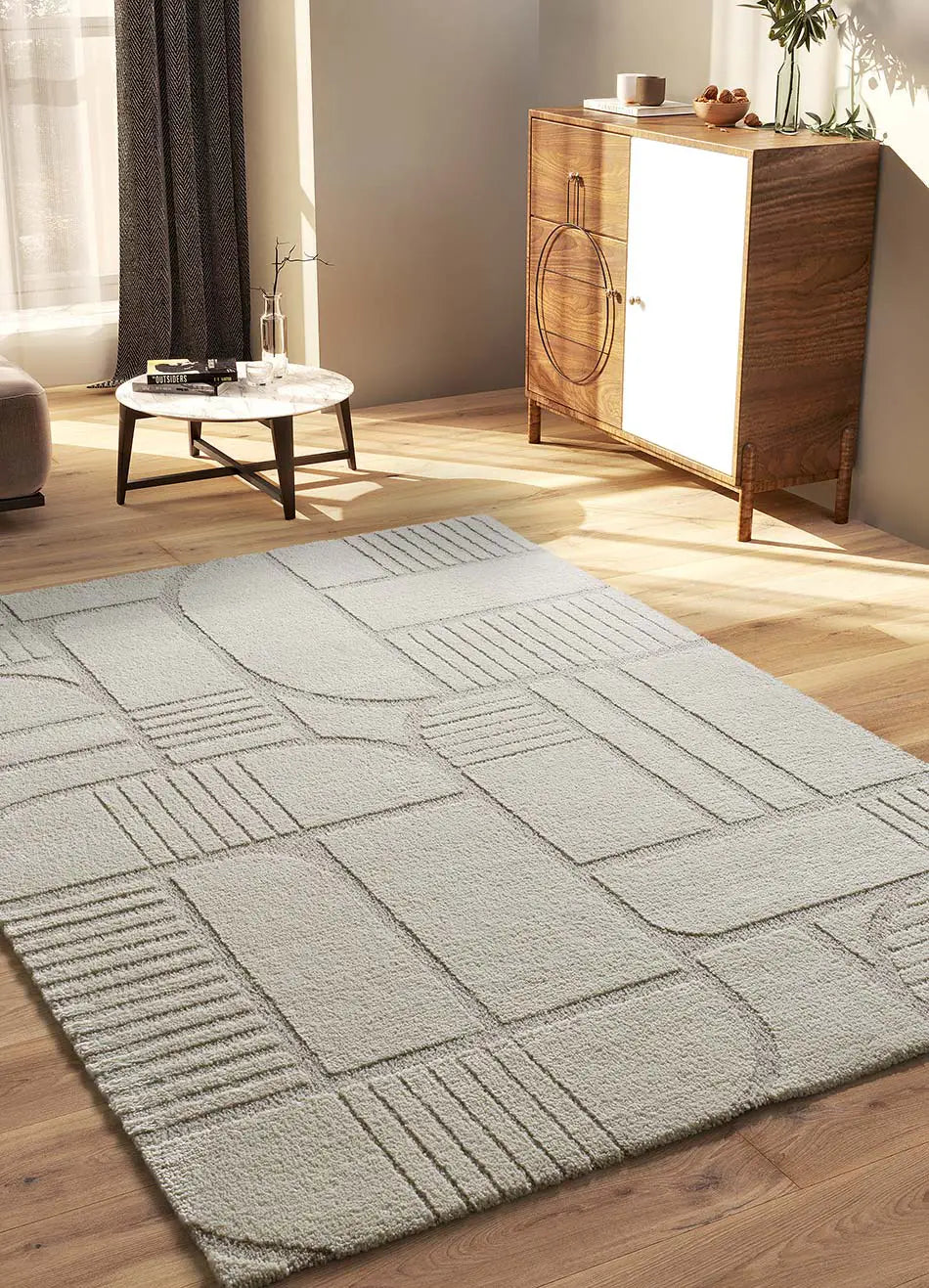 Atticgo Alfombra geométrica con relieve Snowy 59776 Blanco ambiente