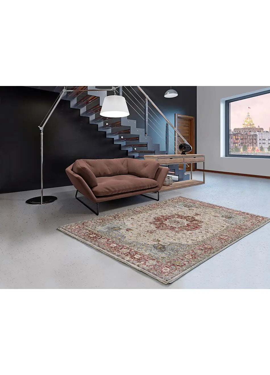 Alfombra ambiente vintage Tabriz 52011 Granate y Beige Atticgo