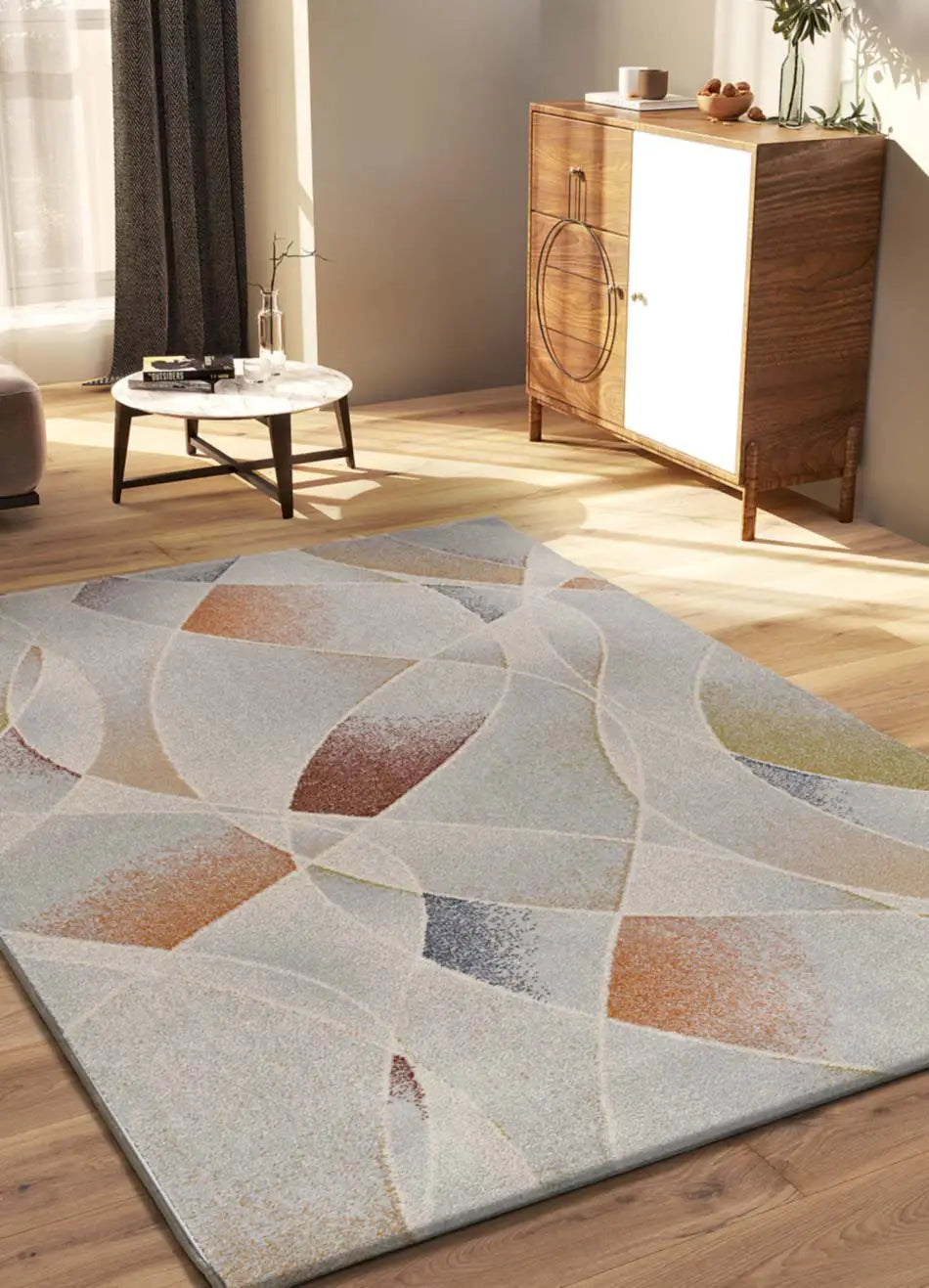 Alfombra abstracta de salón con colores empolvados Tamaris 16802 Multicolor Atticgo