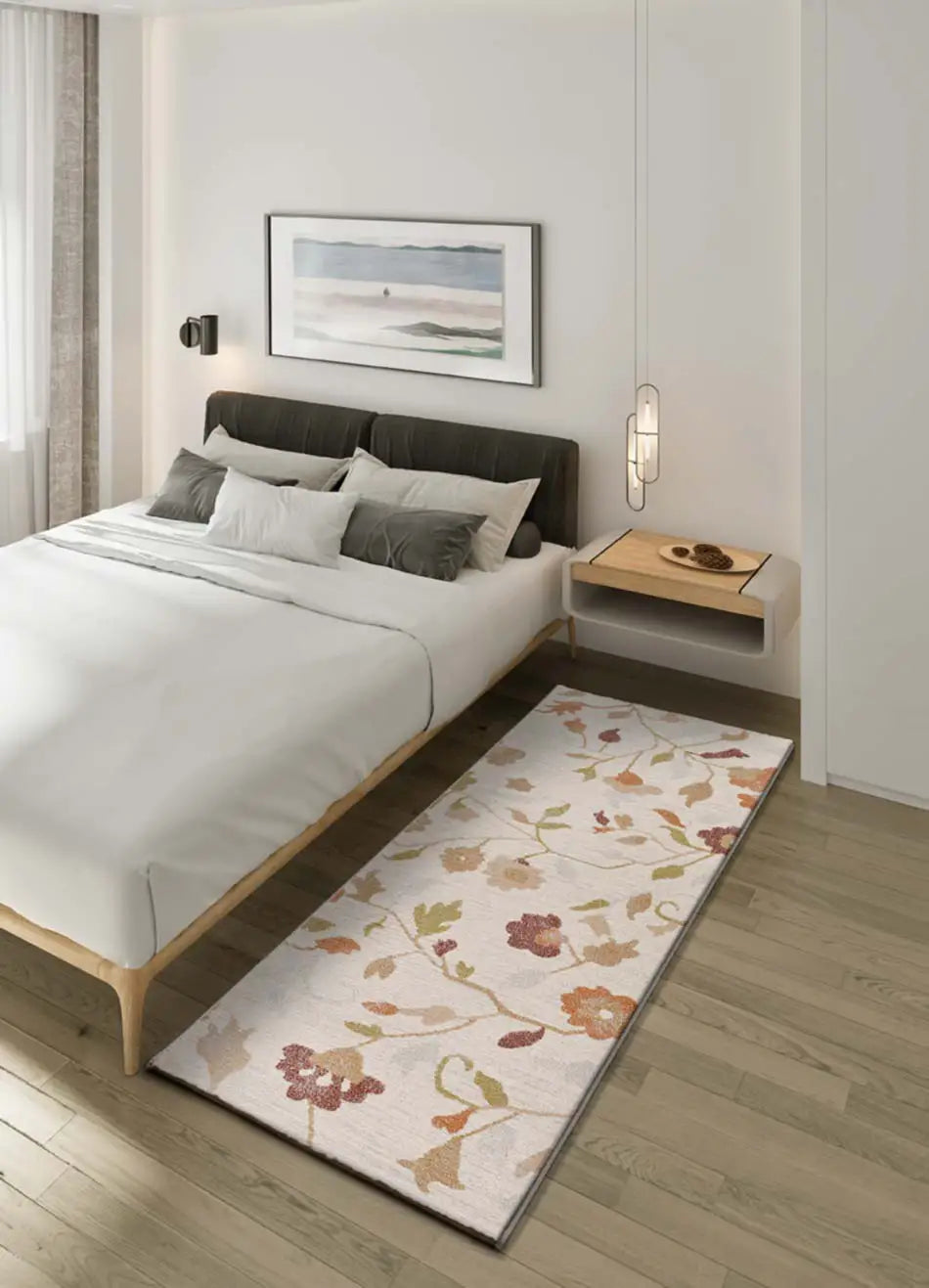 Alfombra dormitorio con motivos florales en colores empolvados Tamaris 16807 Multicolor Atticgo