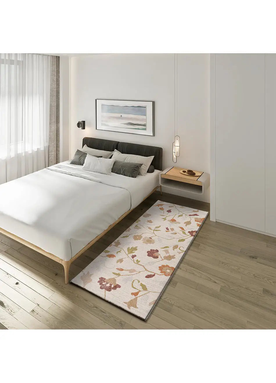 Alfombra de pie de cama con motivos florales en colores empolvados Tamaris 16807 Multicolor Atticgo
