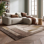 Alfombra geométrica beige y marrón para salón Teva 44009 Atticgo