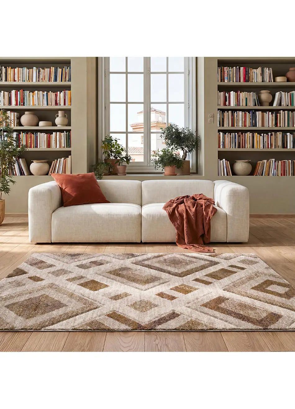 Alfombra geométrica beige para salón Teva 54027 Atticgo