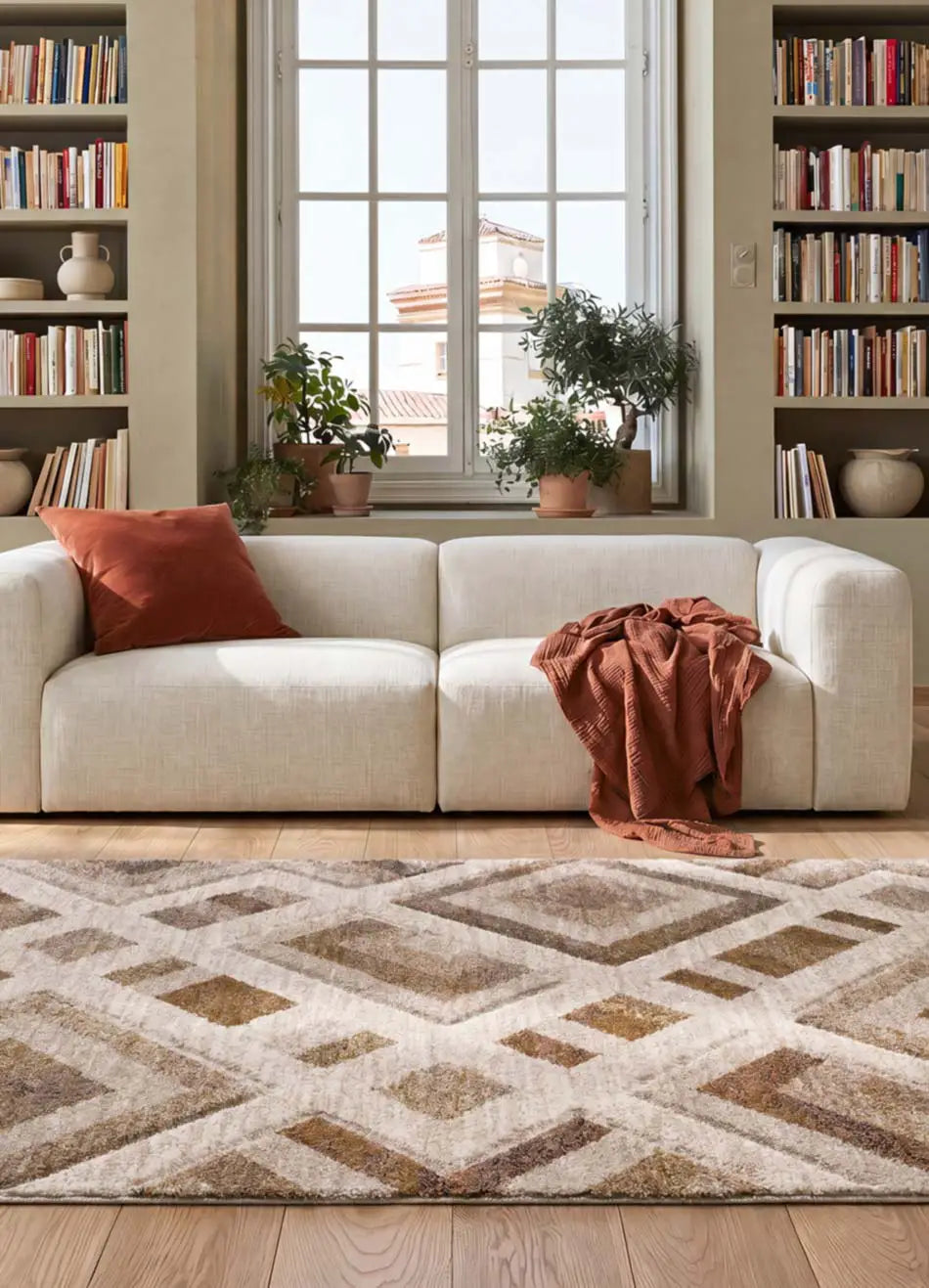 Alfombra geométrica beige salón Teva 54027 Atticgo