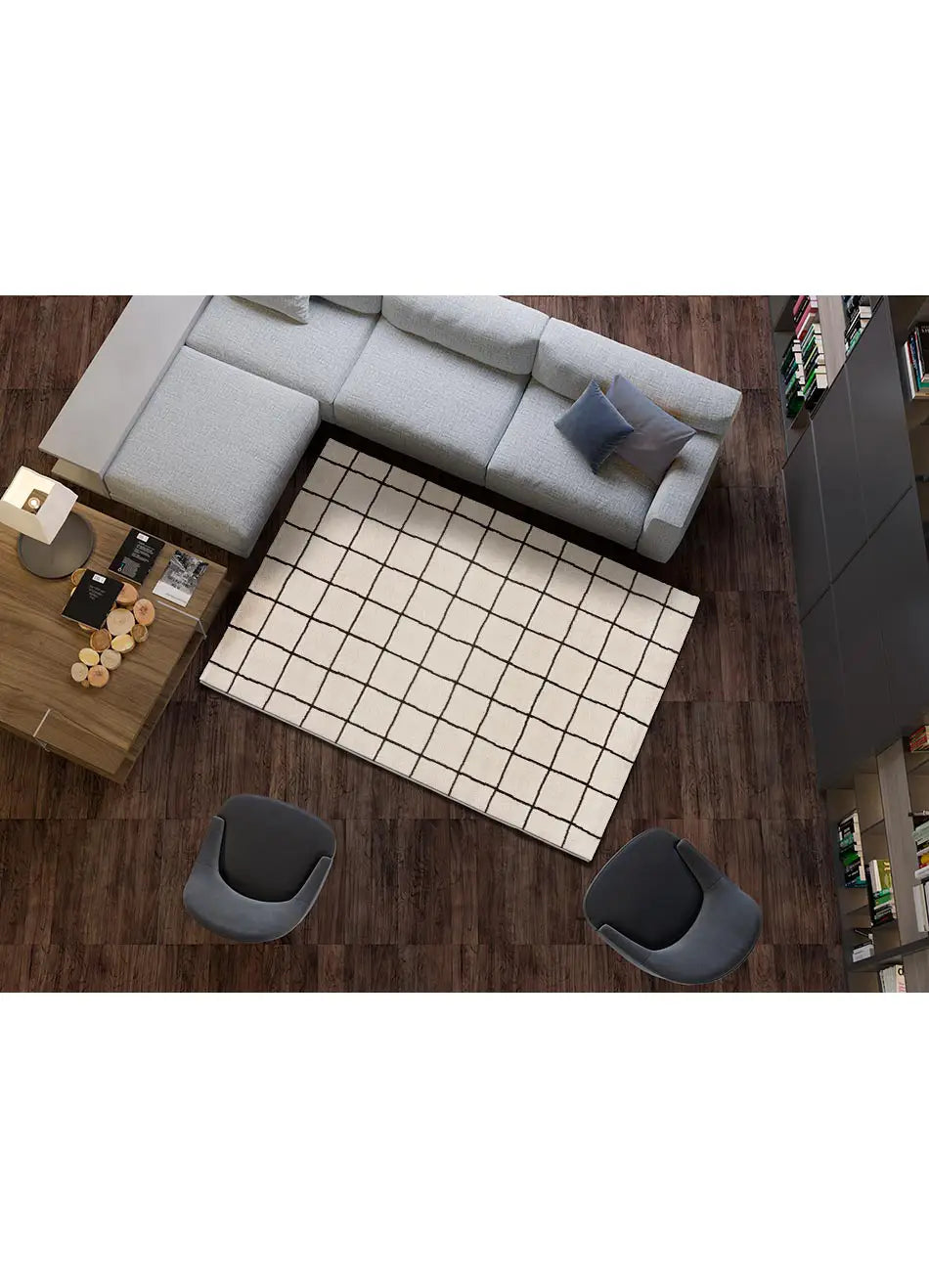 Alfombra geométrica blanco y negro para salón Touza 12880 Atticgo