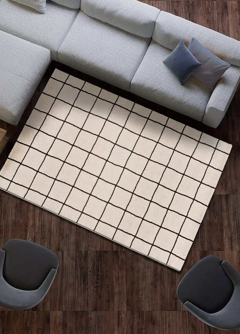 Alfombra geométrica blanco y negro salón Touza 12880 Atticgo