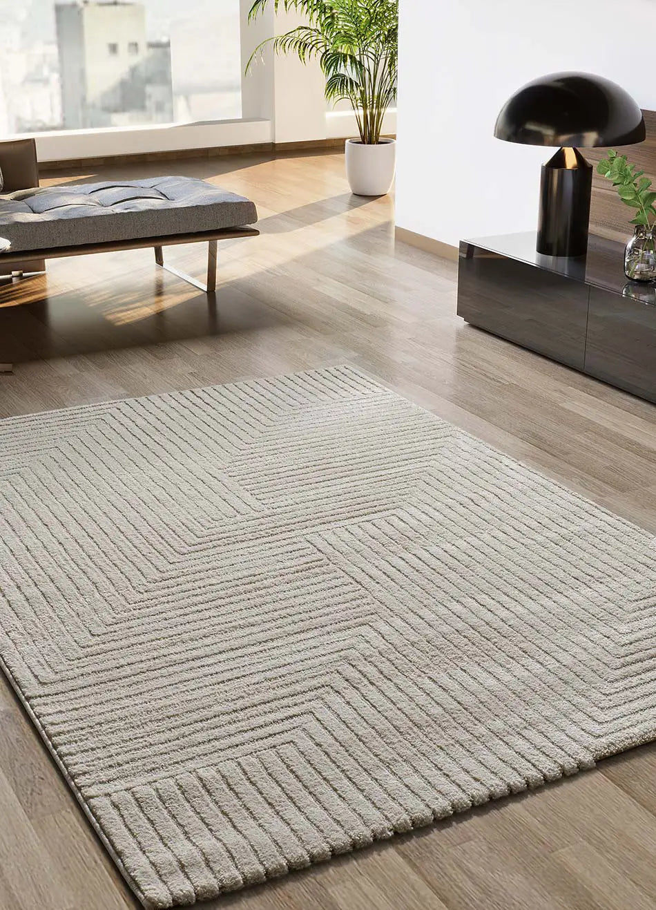 Atticgo Alfombra con relieve y diseño geométrico Verona 2253 Crema ambiente