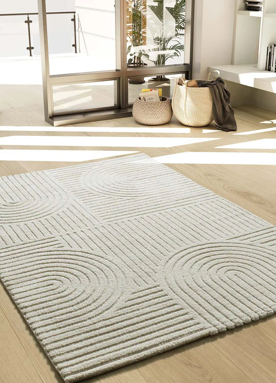 Atticgo Alfombra con relieve y diseño geométrico Verona 2293 Crema ambiente