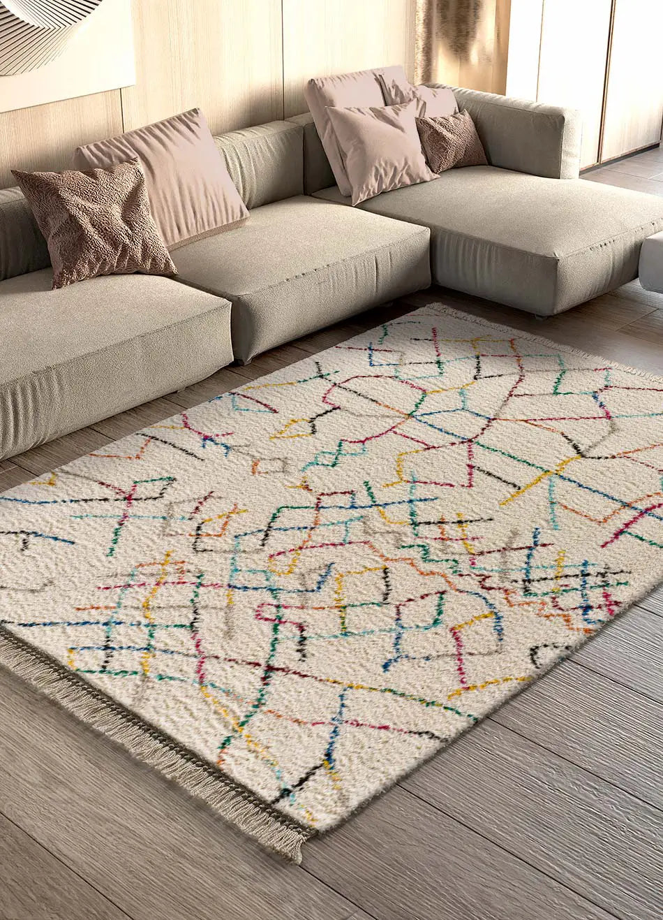 Atticgo Alfombra de pelo largo con flecos Yebel 807 Multicolor Ambiente