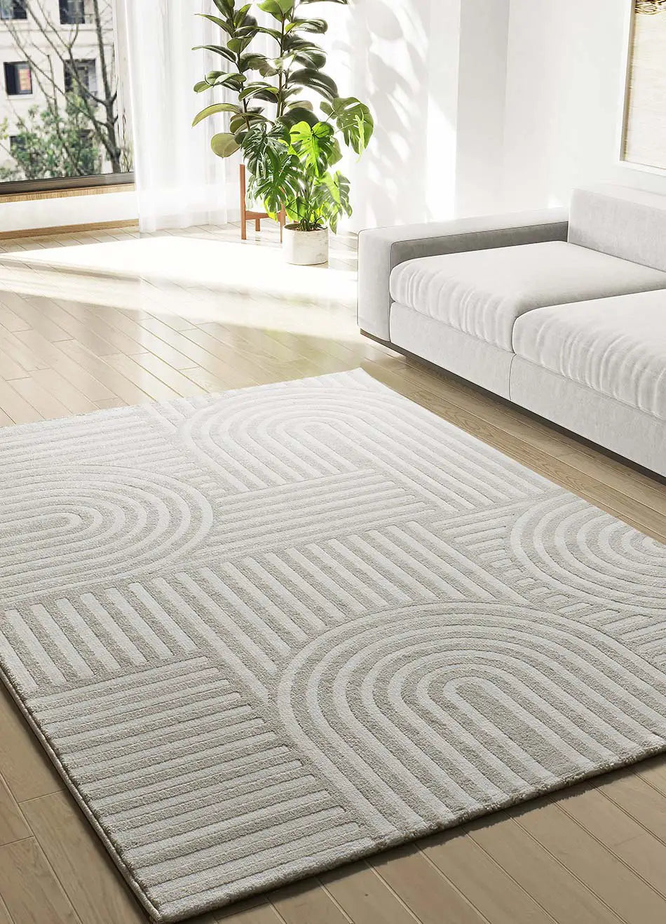 Atticgo Alfombra de estilo escandinavo con relieve Zen 12709 Blanco ambiente