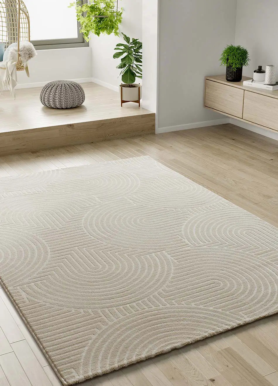 Atticgo Alfombra de estilo escandinavo con relieve Zen 12754 Blanco ambiente
