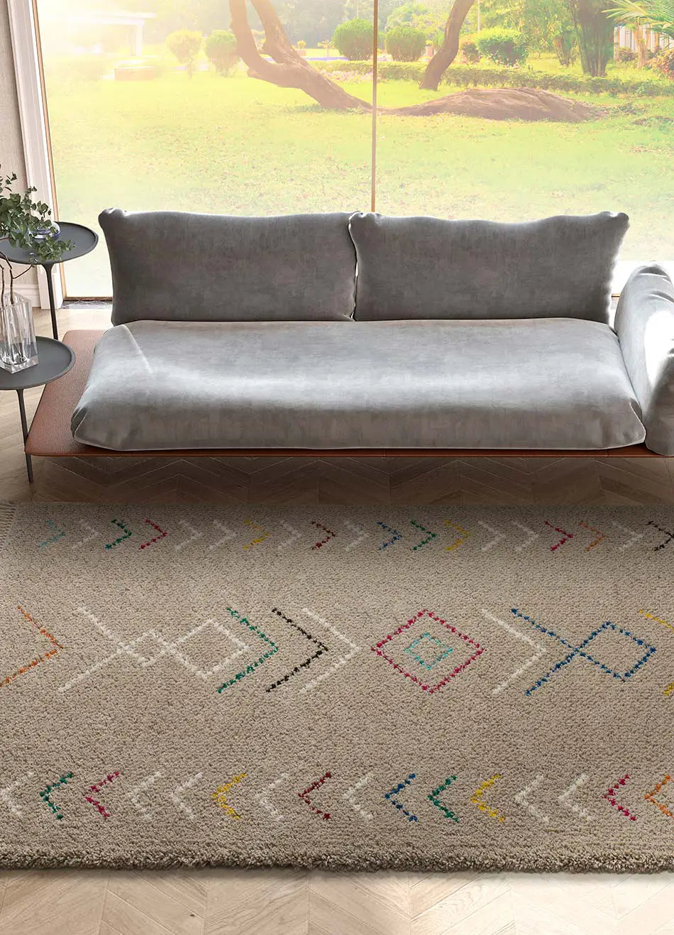 Atticgo Alfombra de pelo largo con flecos Ziri 812 Beige Ambiente