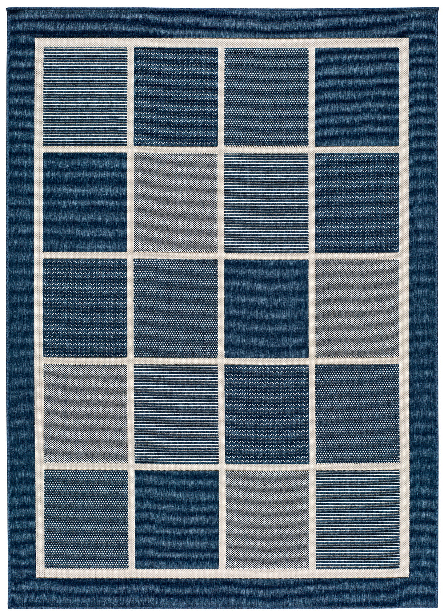 alfombra de exterior de cuadros en azul