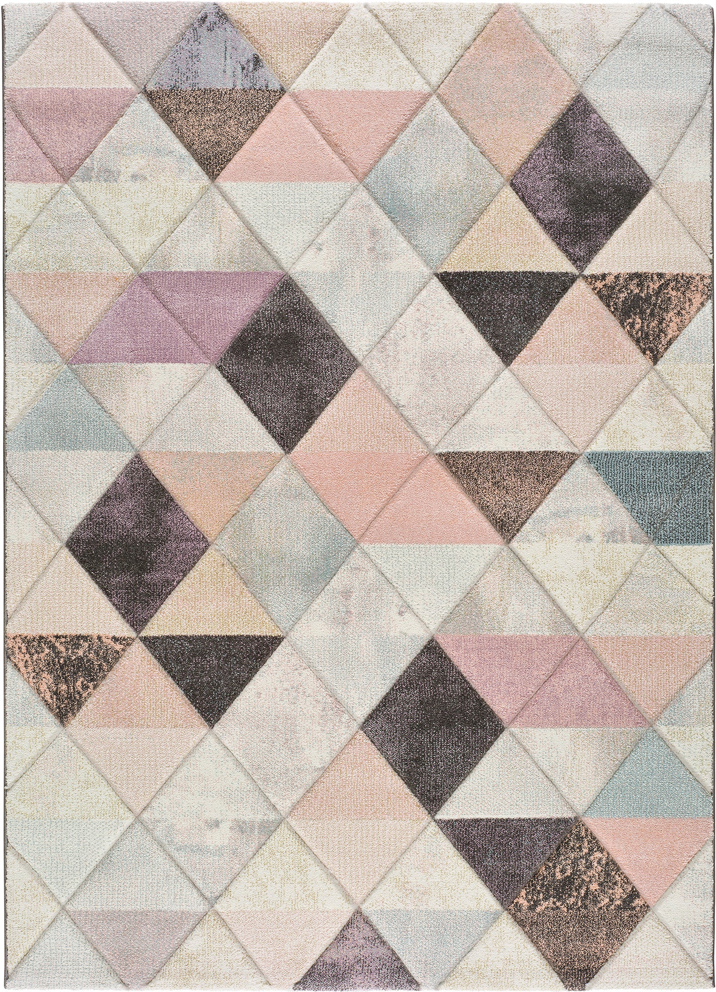 alfombra geométrica con relieve acabado en calvin en tonos rosas